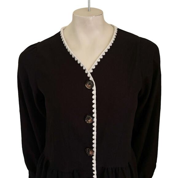 JINCHAN Corduroy Dress Black Long sleeve Button front Crochet lace trim SZ 8 - Picture 2 of 10